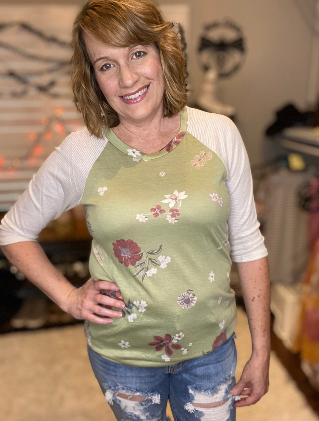 Sage green floral raglan top-The Bee Chic Boutique-[option4]-[option5]-[option6]-[option7]-[option8]-Shop-Boutique-Clothing-for-Women-Online
