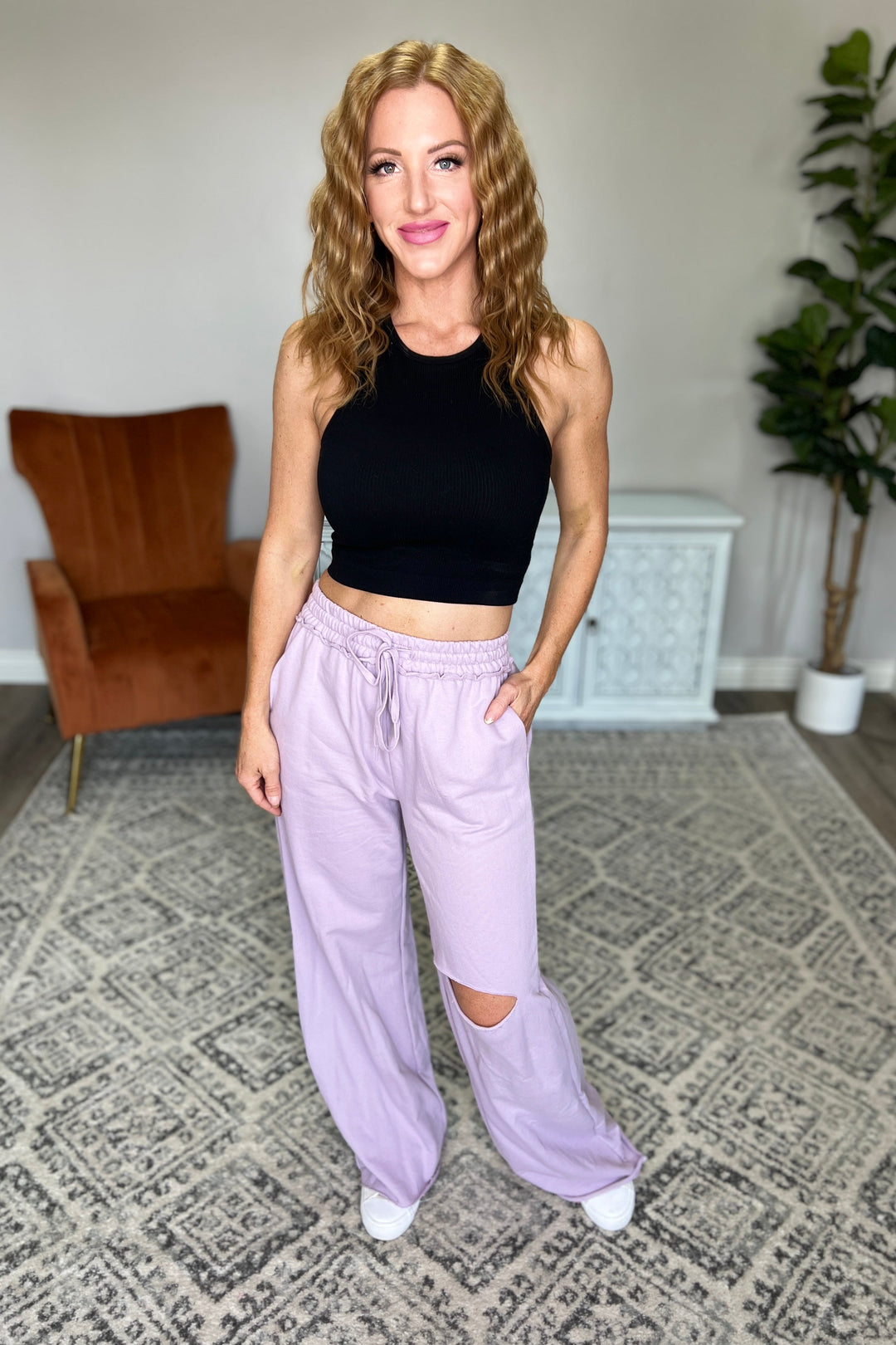Weekend Hero Wide Leg Distressed Sweats in Dusty Lavender-Athleisure-Ave Shops-[option4]-[option5]-[option6]-[option7]-[option8]-Shop-Boutique-Clothing-for-Women-Online
