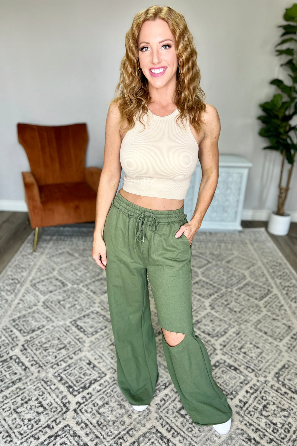 Weekend Hero Wide Leg Distressed Sweats in Olive-Athleisure-Ave Shops-[option4]-[option5]-[option6]-[option7]-[option8]-Shop-Boutique-Clothing-for-Women-Online