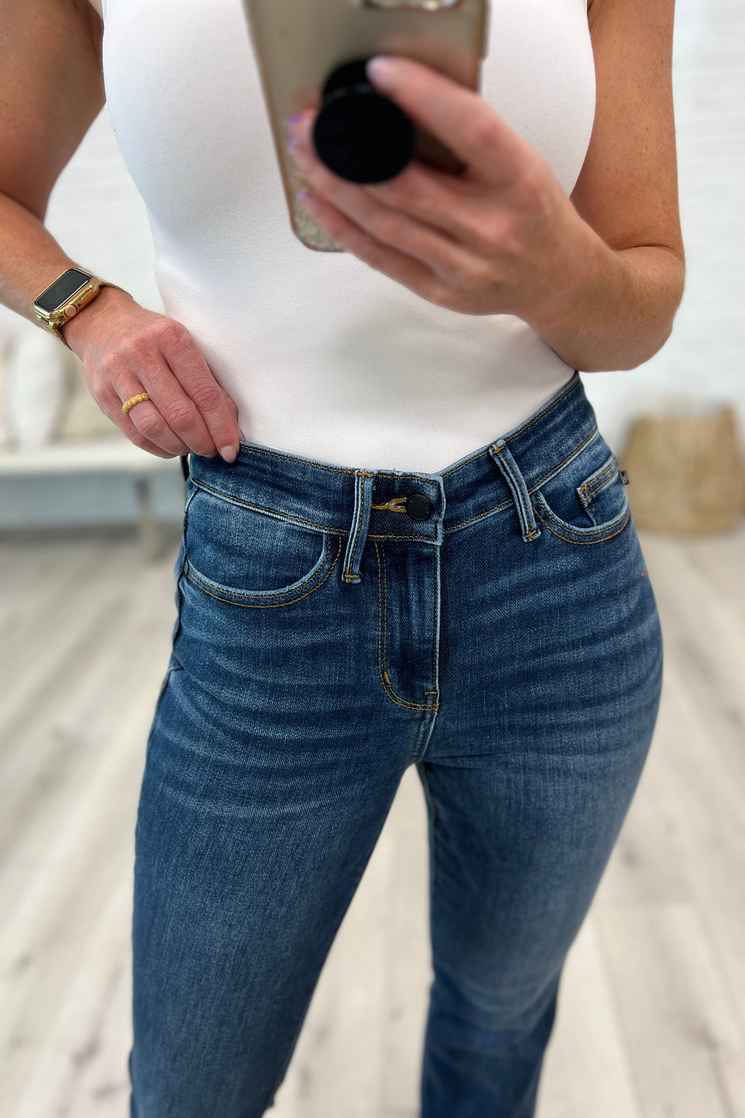 Judy Blue Josephine Mid Rise Raw Hem Bootcut Jeans-Denim-Ave Shops-[option4]-[option5]-[option6]-[option7]-[option8]-Shop-Boutique-Clothing-for-Women-Online