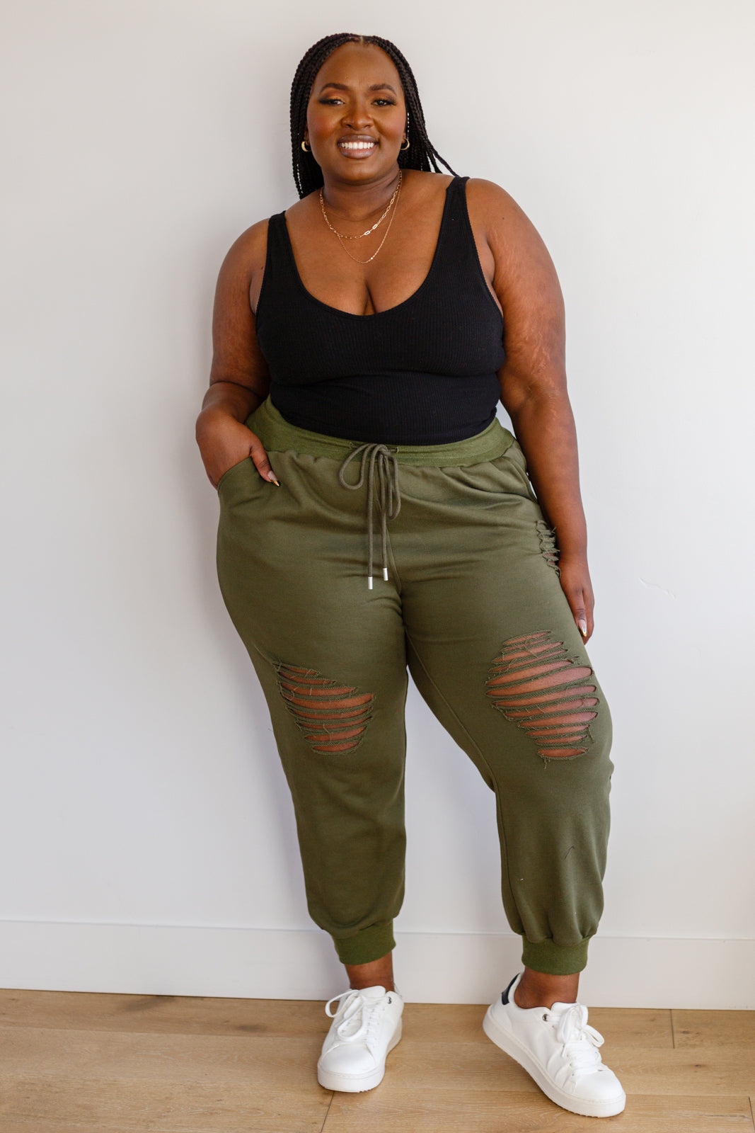 Kick Back Distressed Joggers in Olive-Bottoms-Ave Shops-[option4]-[option5]-[option6]-[option7]-[option8]-Shop-Boutique-Clothing-for-Women-Online