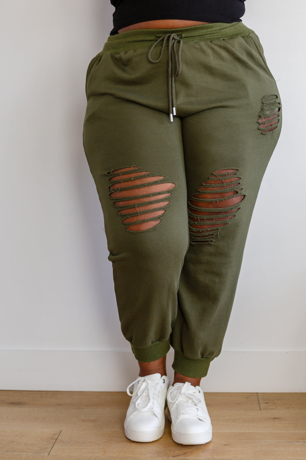 Kick Back Distressed Joggers in Olive-Bottoms-Ave Shops-[option4]-[option5]-[option6]-[option7]-[option8]-Shop-Boutique-Clothing-for-Women-Online