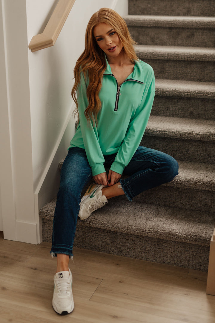 Let Me Think On It Half Zip Pullover in Mint-Womens-Ave Shops-[option4]-[option5]-[option6]-[option7]-[option8]-Shop-Boutique-Clothing-for-Women-Online