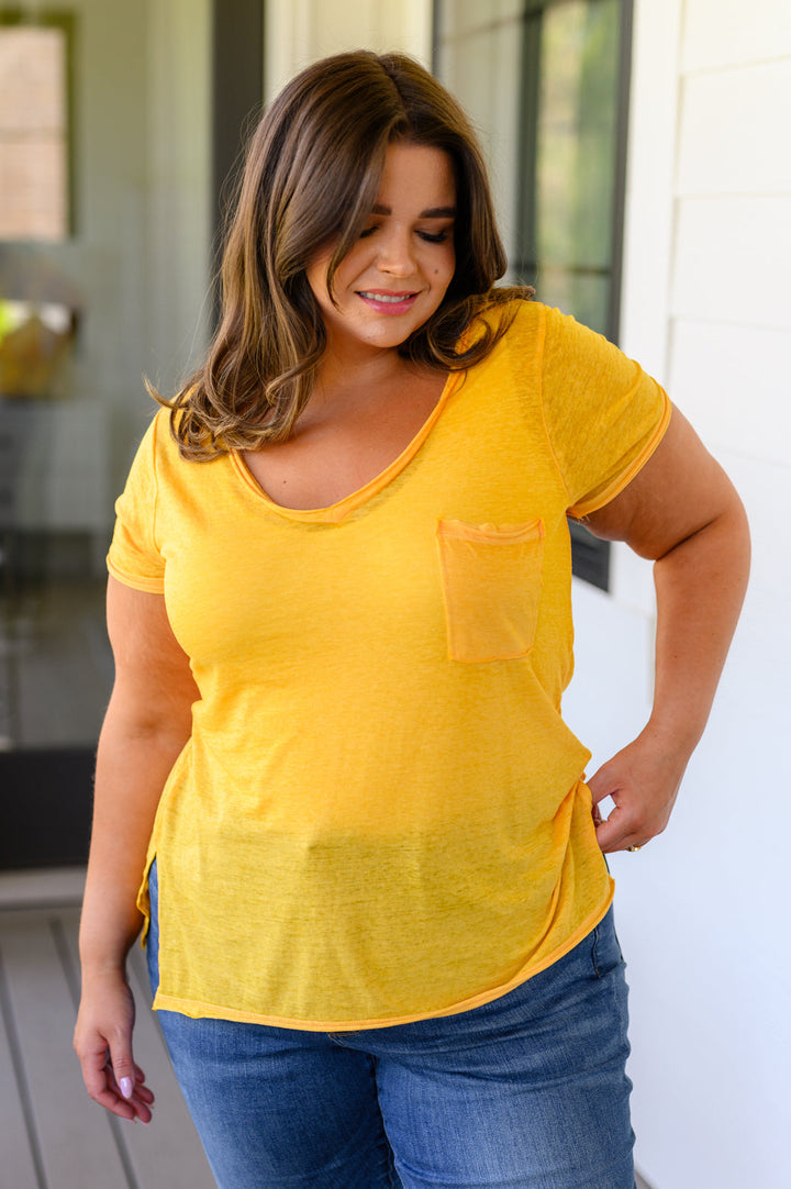 Melange Burnout V-Neck T-Shirt in Yellow Gold-Tops-Ave Shops-[option4]-[option5]-[option6]-[option7]-[option8]-Shop-Boutique-Clothing-for-Women-Online