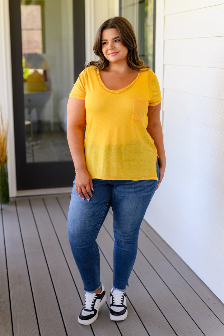 Melange Burnout V-Neck T-Shirt in Yellow Gold-Tops-Ave Shops-[option4]-[option5]-[option6]-[option7]-[option8]-Shop-Boutique-Clothing-for-Women-Online