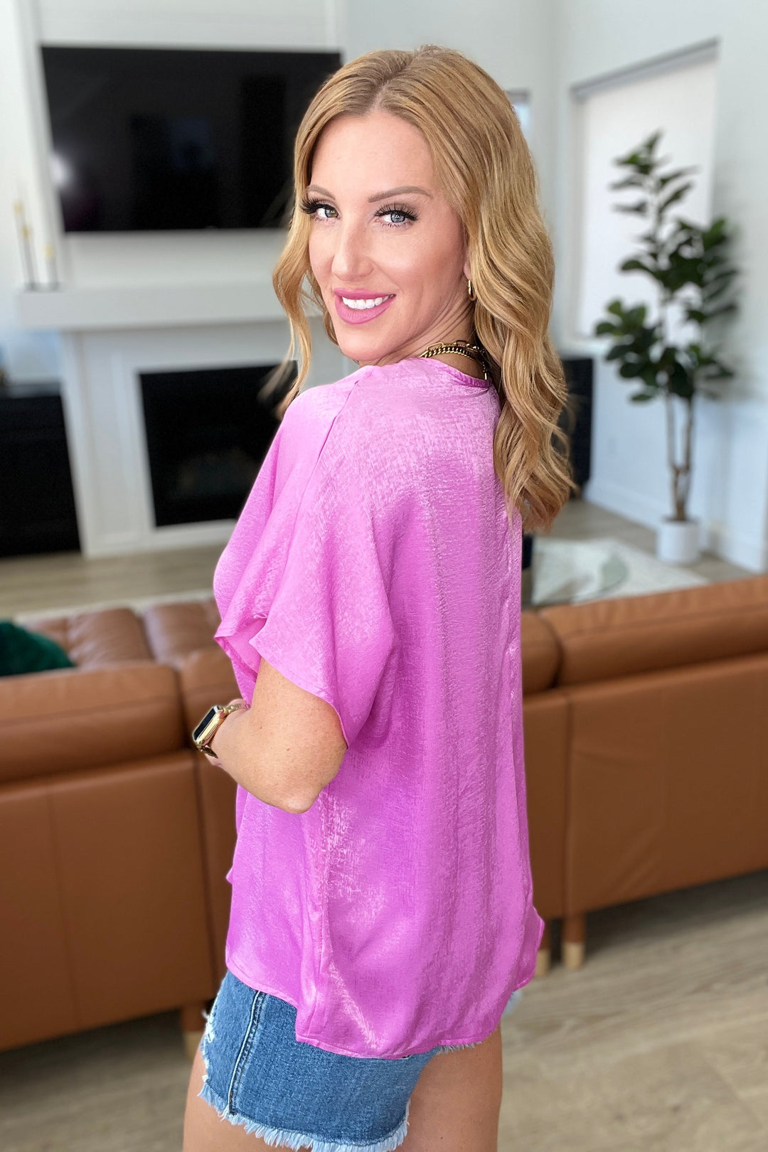 Pleat Front V-Neck Top in Spring Orchid-Tops-Ave Shops-[option4]-[option5]-[option6]-[option7]-[option8]-Shop-Boutique-Clothing-for-Women-Online