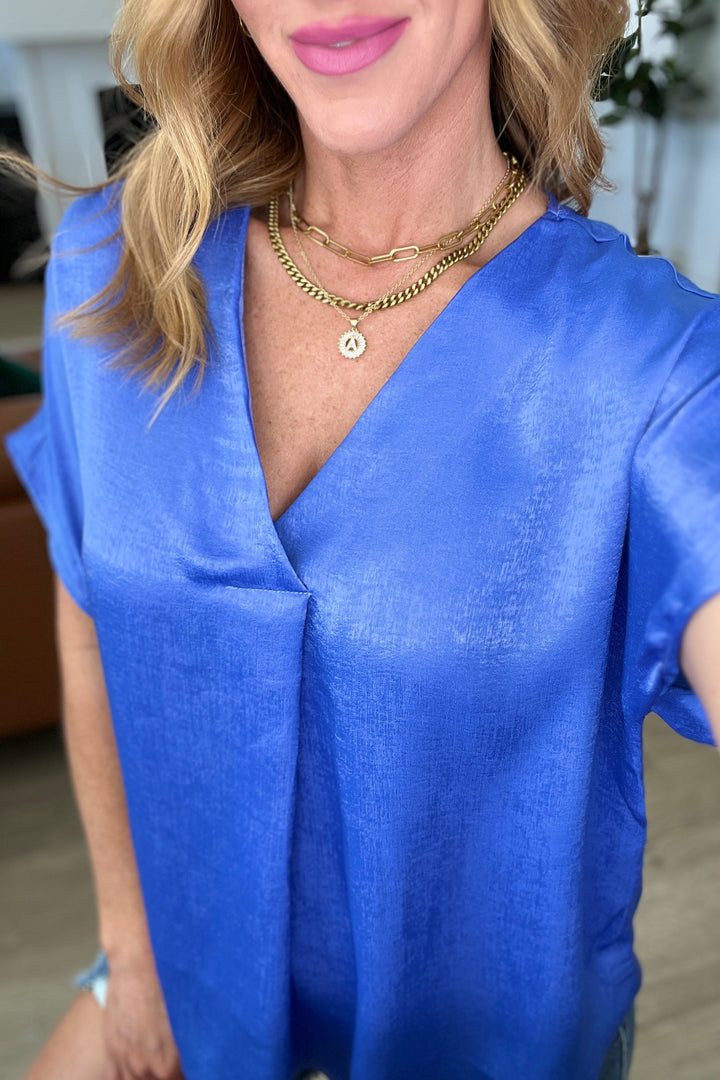 Pleat Front V-Neck Top in Royal Blue-Tops-Ave Shops-[option4]-[option5]-[option6]-[option7]-[option8]-Shop-Boutique-Clothing-for-Women-Online