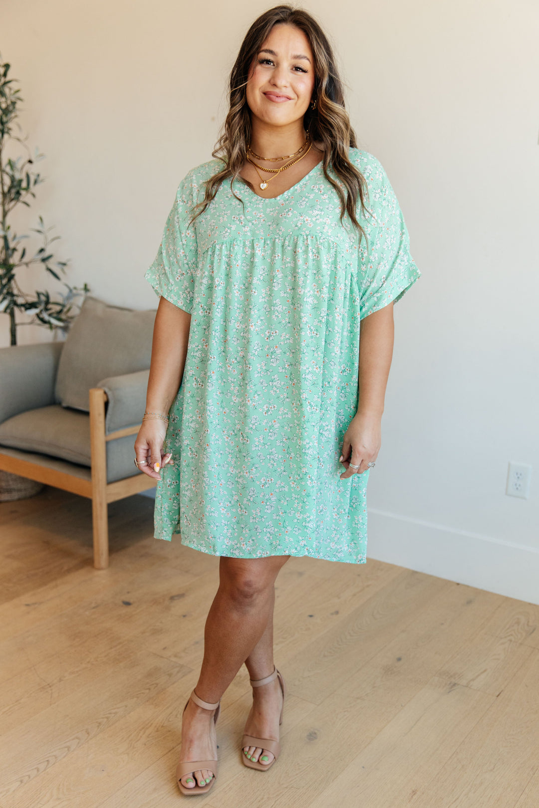 Rodeo Lights Dolman Sleeve Dress in Mint Floral-Dresses-Ave Shops-[option4]-[option5]-[option6]-[option7]-[option8]-Shop-Boutique-Clothing-for-Women-Online