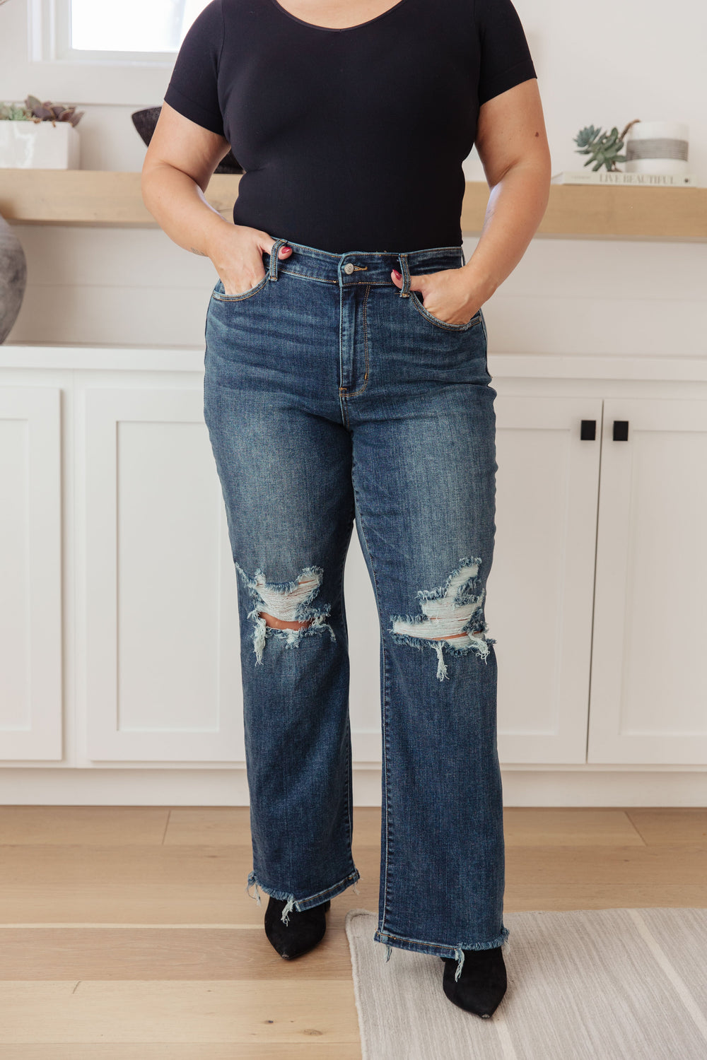 Judy Blue Rose High Rise 90's Straight Jeans in Dark Wash-Womens-Ave Shops-[option4]-[option5]-[option6]-[option7]-[option8]-Shop-Boutique-Clothing-for-Women-Online