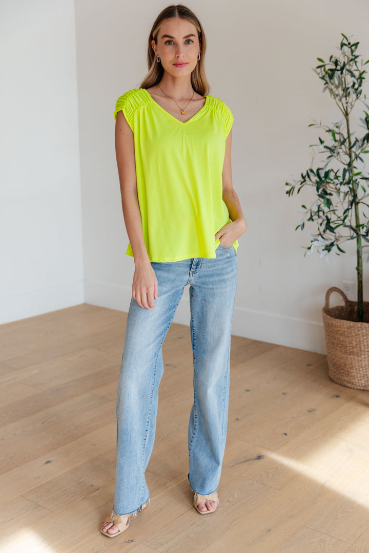 Ruched Cap Sleeve Top in Neon Green-Womens-Ave Shops-[option4]-[option5]-[option6]-[option7]-[option8]-Shop-Boutique-Clothing-for-Women-Online