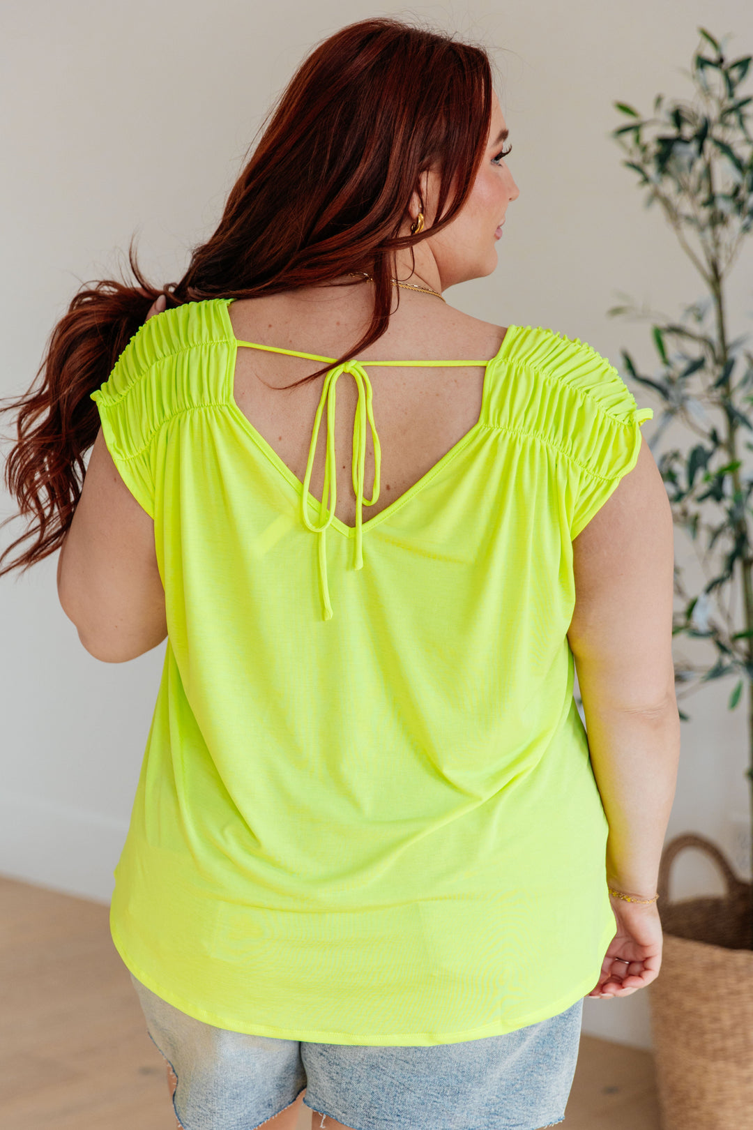 Ruched Cap Sleeve Top in Neon Green-Womens-Ave Shops-[option4]-[option5]-[option6]-[option7]-[option8]-Shop-Boutique-Clothing-for-Women-Online