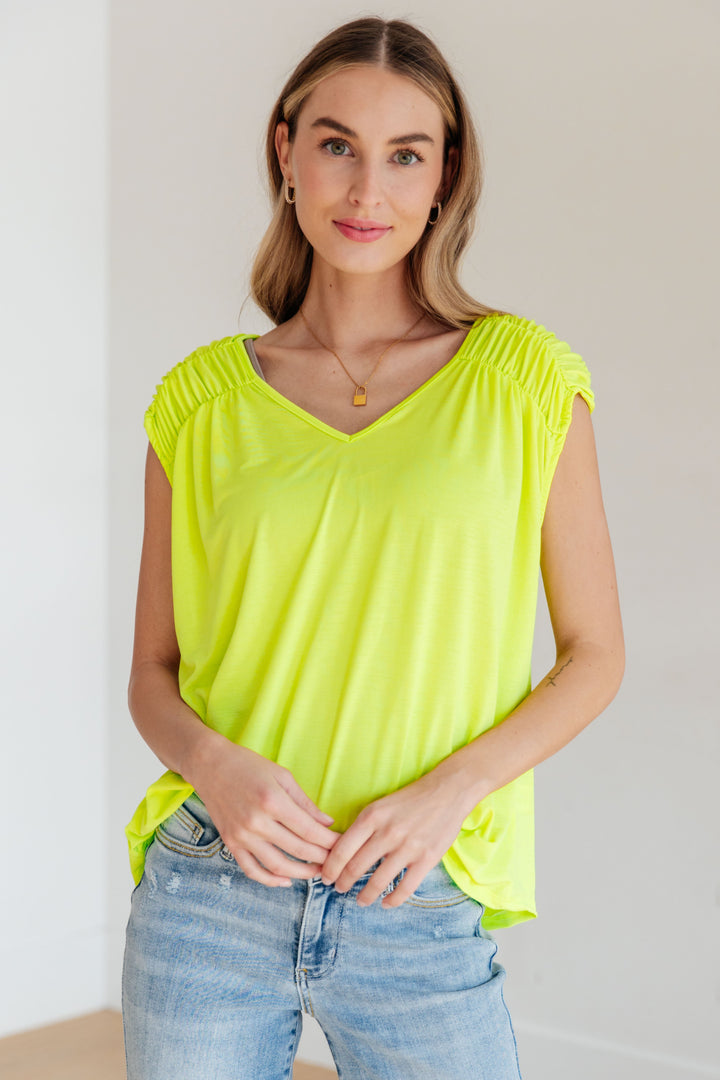 Ruched Cap Sleeve Top in Neon Green-Womens-Ave Shops-[option4]-[option5]-[option6]-[option7]-[option8]-Shop-Boutique-Clothing-for-Women-Online