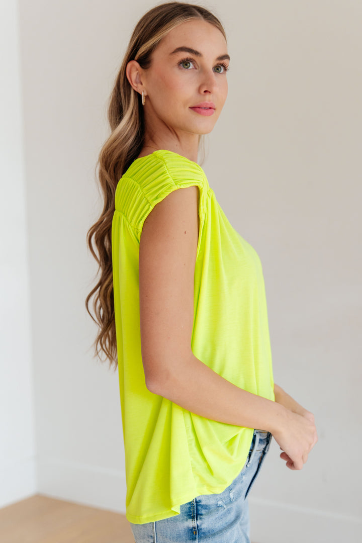 Ruched Cap Sleeve Top in Neon Green-Womens-Ave Shops-[option4]-[option5]-[option6]-[option7]-[option8]-Shop-Boutique-Clothing-for-Women-Online