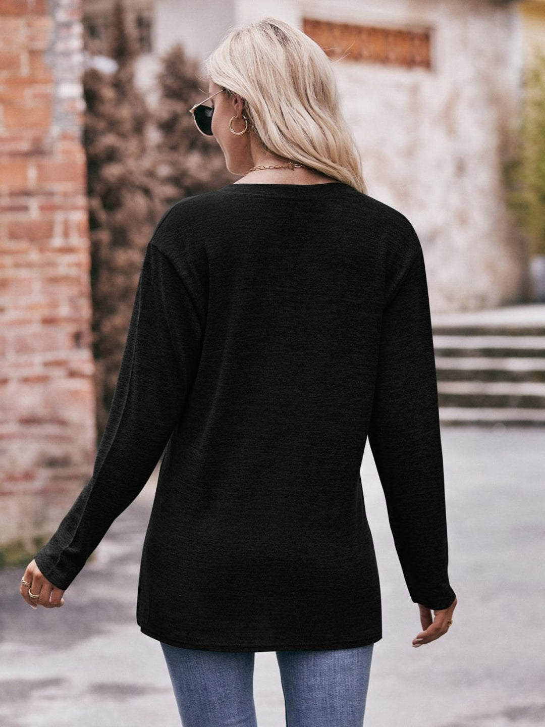 Double Take Buttoned Notched Neck Long Sleeve Top-Trendsi-[option4]-[option5]-[option6]-[option7]-[option8]-Shop-Boutique-Clothing-for-Women-Online