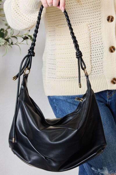 SHOMICO Braided Strap Shoulder Bag-Trendsi-BLACK-One Size-[option4]-[option5]-[option6]-[option7]-[option8]-Shop-Boutique-Clothing-for-Women-Online