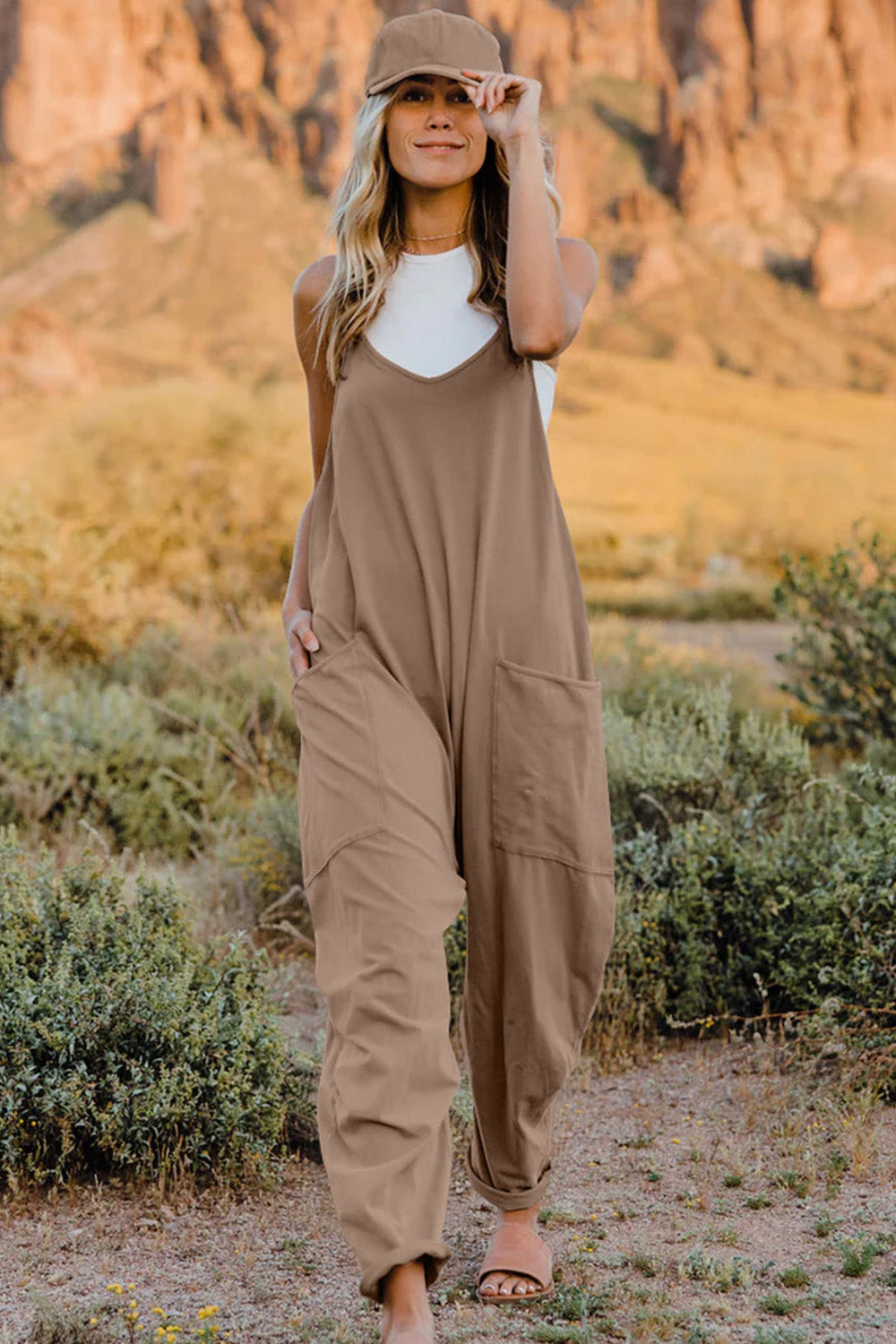 Double Take V-Neck Sleeveless Jumpsuit with Pockets-Trendsi-Tan-S-[option4]-[option5]-[option6]-[option7]-[option8]-Shop-Boutique-Clothing-for-Women-Online