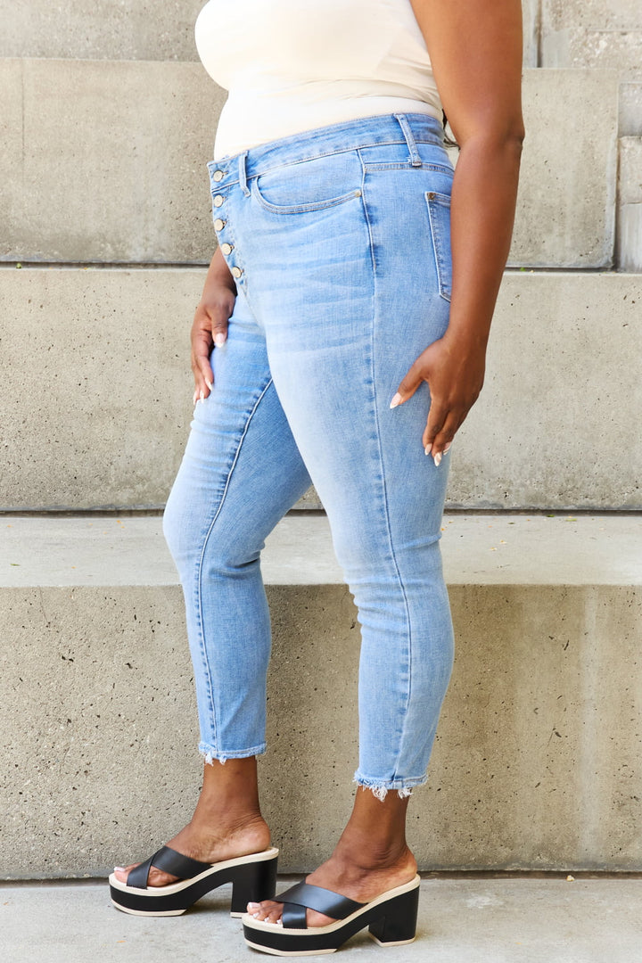Judy Blue Button Fly Raw Hem Jeans-Trendsi-[option4]-[option5]-[option6]-[option7]-[option8]-Shop-Boutique-Clothing-for-Women-Online