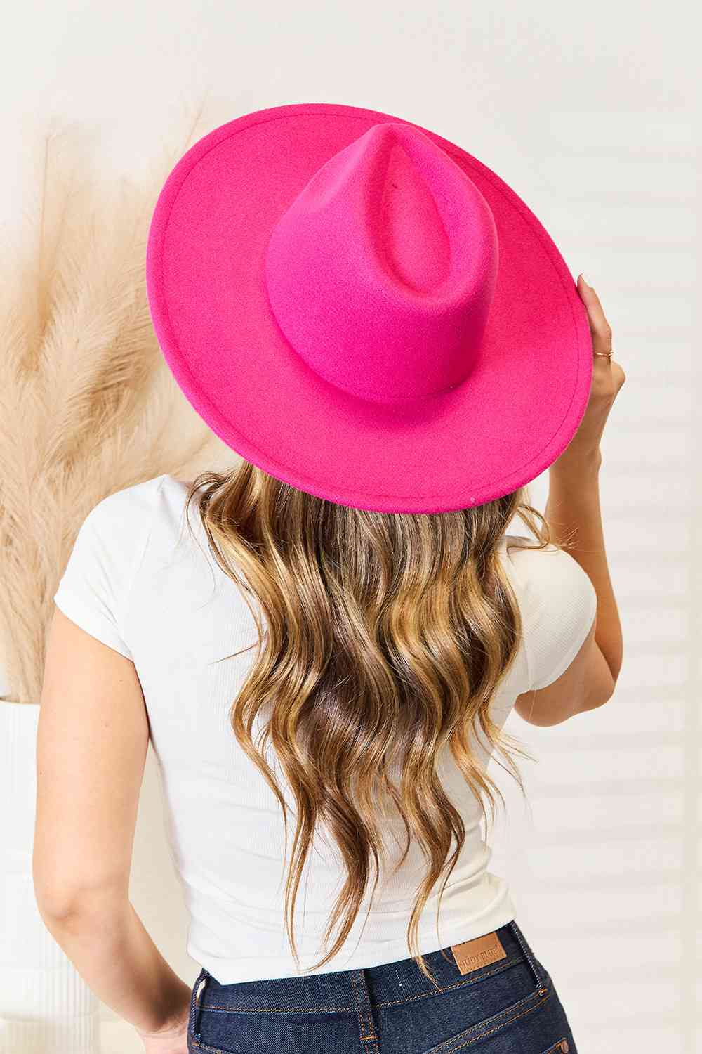 Fame Flat Brim Fedora Fashion Hat-Trendsi-Hot Pink-One Size-[option4]-[option5]-[option6]-[option7]-[option8]-Shop-Boutique-Clothing-for-Women-Online