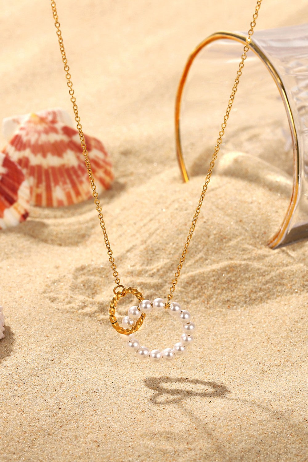 Pearl Hoop Link Pendant Necklace-Trendsi-White/Gold-One Size-[option4]-[option5]-[option6]-[option7]-[option8]-Shop-Boutique-Clothing-for-Women-Online