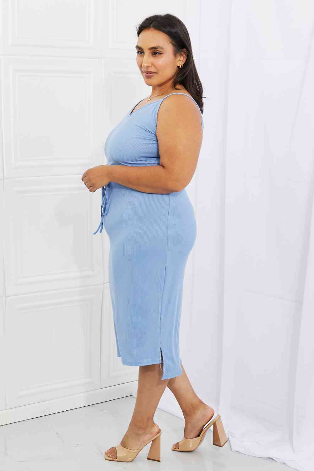 Capella Flatter Me Full Size Ribbed Front Tie Midi Dress in Pastel Blue-Trendsi-[option4]-[option5]-[option6]-[option7]-[option8]-Shop-Boutique-Clothing-for-Women-Online