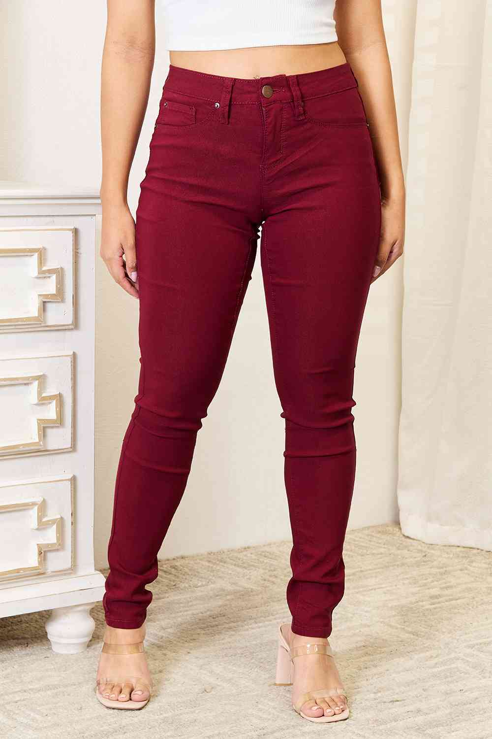 YMI Jeanswear Skinny Jeans with Pockets-Trendsi-Wine-S-[option4]-[option5]-[option6]-[option7]-[option8]-Shop-Boutique-Clothing-for-Women-Online