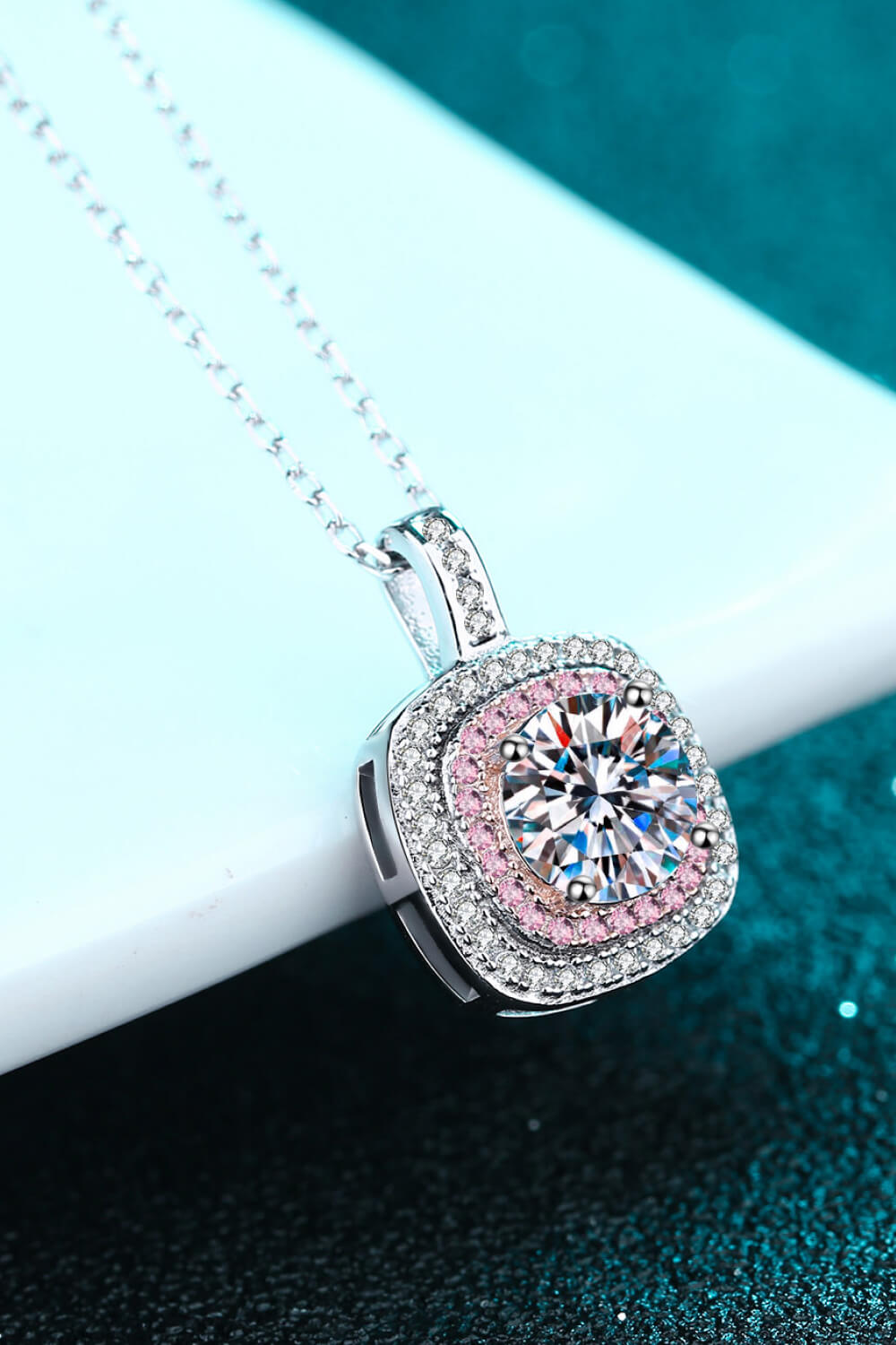 Moissanite Geometric Pendant Necklace-Trendsi-Silver/Pink-One Size-[option4]-[option5]-[option6]-[option7]-[option8]-Shop-Boutique-Clothing-for-Women-Online