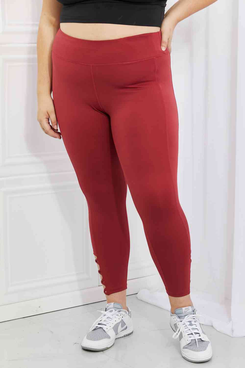 Yelete Ready For Action Full Size Ankle Cutout Active Leggings in Brick Red-Trendsi-Brick Red-S-[option4]-[option5]-[option6]-[option7]-[option8]-Shop-Boutique-Clothing-for-Women-Online