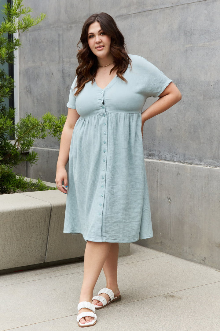 Sweet Lovely By Jen Button Down Midi Dress-Trendsi-Misty Blue-S-[option4]-[option5]-[option6]-[option7]-[option8]-Shop-Boutique-Clothing-for-Women-Online