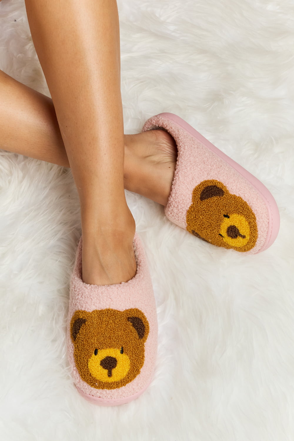 Melody Teddy Bear Print Plush Slide Slippers-Trendsi-Blush Pink-S-[option4]-[option5]-[option6]-[option7]-[option8]-Shop-Boutique-Clothing-for-Women-Online