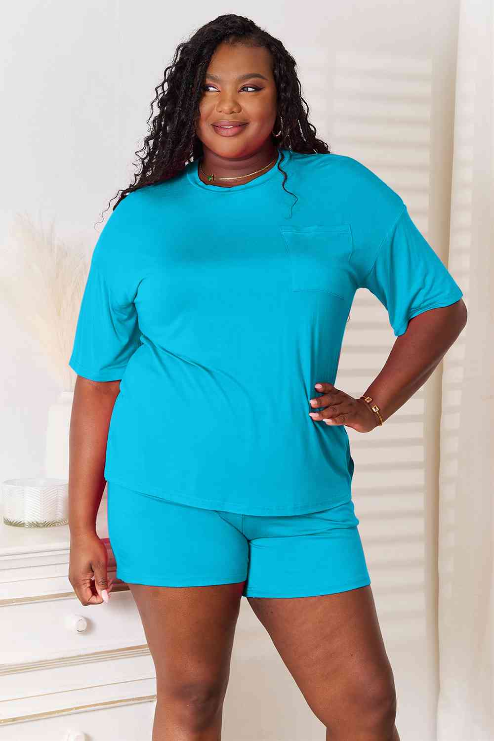 Basic Bae Soft Rayon Half Sleeve Top and Shorts Set-Trendsi-[option4]-[option5]-[option6]-[option7]-[option8]-Shop-Boutique-Clothing-for-Women-Online