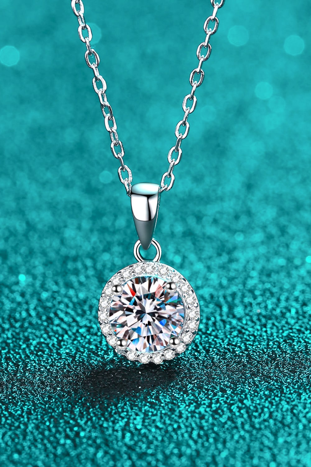 Chance to Charm 1 Carat Moissanite Round Pendant Chain Necklace-Trendsi-Silver-One Size-[option4]-[option5]-[option6]-[option7]-[option8]-Shop-Boutique-Clothing-for-Women-Online