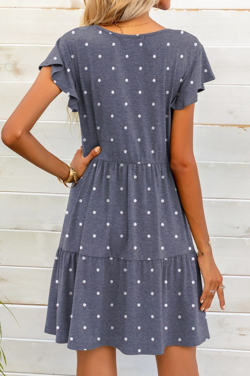 Polka Dot V-Neck Flutter Sleeve Mini Dress-Trendsi-[option4]-[option5]-[option6]-[option7]-[option8]-Shop-Boutique-Clothing-for-Women-Online