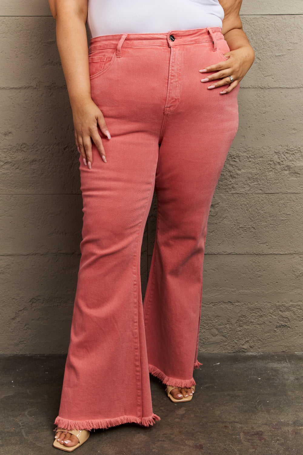 RISEN Bailey High Waist Side Slit Flare Jeans-Trendsi-Coral-0-[option4]-[option5]-[option6]-[option7]-[option8]-Shop-Boutique-Clothing-for-Women-Online