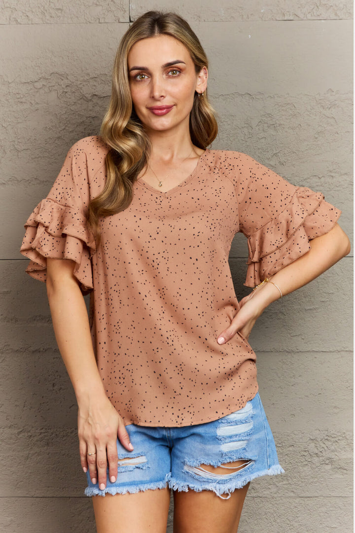 Hailey & Co Darling Delights Polka Dot Woven Top-Trendsi-Tan-S-[option4]-[option5]-[option6]-[option7]-[option8]-Shop-Boutique-Clothing-for-Women-Online