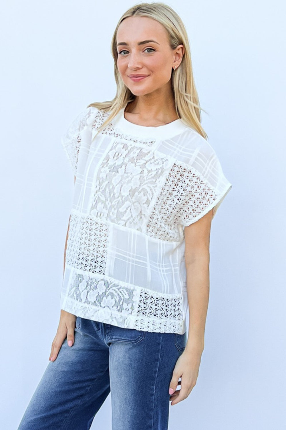 And The Why Lace Patchwork Short Sleeve Top and Cami Set-Trendsi-[option4]-[option5]-[option6]-[option7]-[option8]-Shop-Boutique-Clothing-for-Women-Online