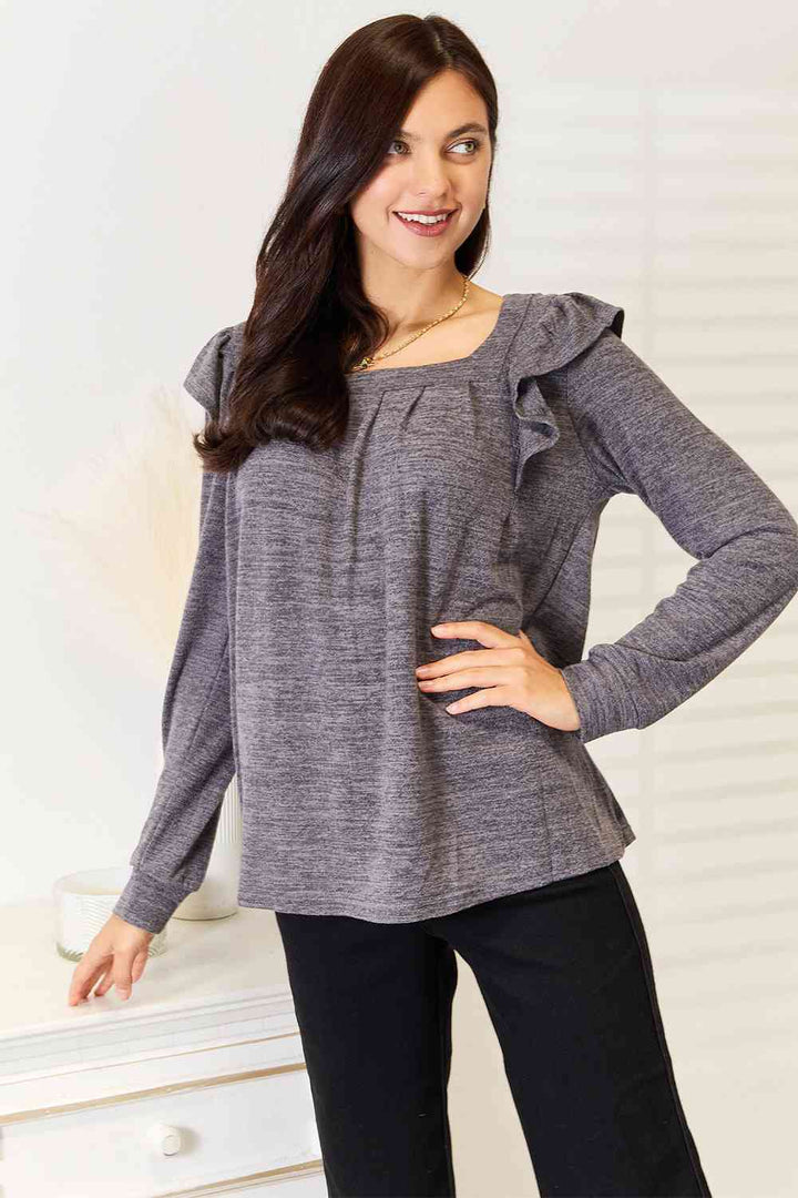 Double Take Square Neck Ruffle Shoulder Long Sleeve T-Shirt-Trendsi-[option4]-[option5]-[option6]-[option7]-[option8]-Shop-Boutique-Clothing-for-Women-Online