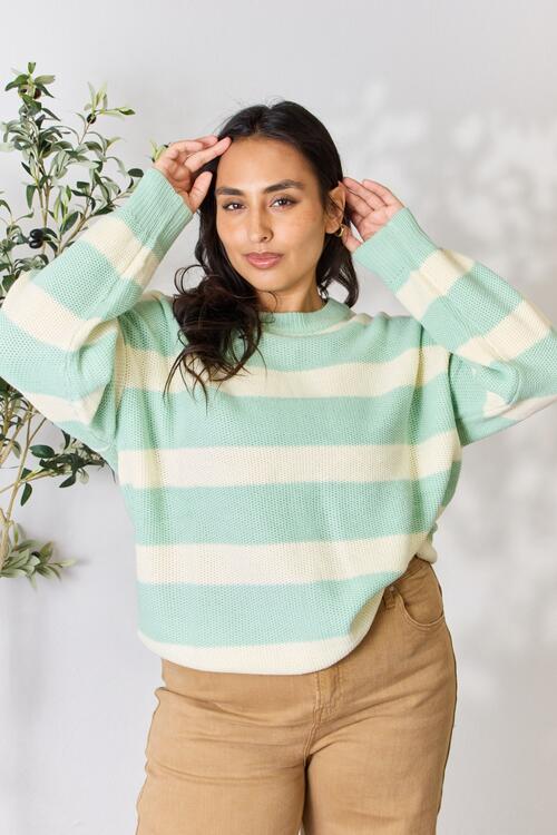 Sew In Love Contrast Striped Round Neck Sweater-Trendsi-[option4]-[option5]-[option6]-[option7]-[option8]-Shop-Boutique-Clothing-for-Women-Online