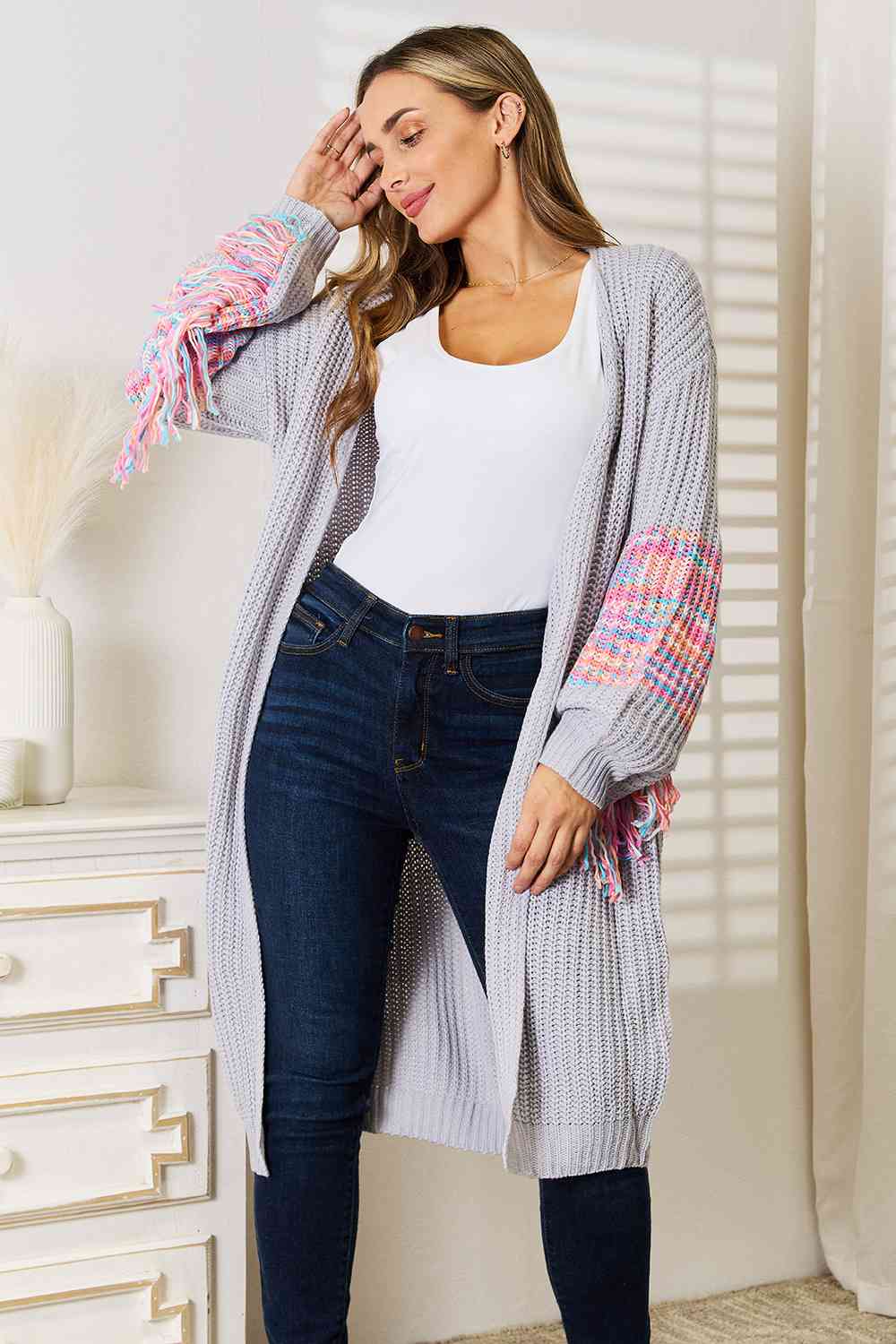 Woven Right Fringe Sleeve Dropped Shoulder Cardigan-Trendsi-[option4]-[option5]-[option6]-[option7]-[option8]-Shop-Boutique-Clothing-for-Women-Online