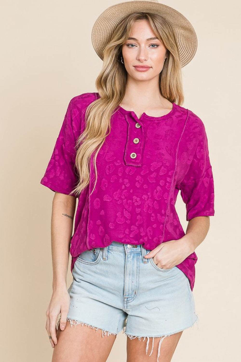 BOMBOM At The Fair Animal Textured Top-Trendsi-Magenta-S-[option4]-[option5]-[option6]-[option7]-[option8]-Shop-Boutique-Clothing-for-Women-Online