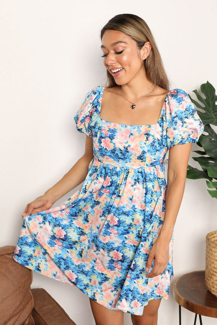 Double Take Floral Square Neck Puff Sleeve Dress-Trendsi-[option4]-[option5]-[option6]-[option7]-[option8]-Shop-Boutique-Clothing-for-Women-Online