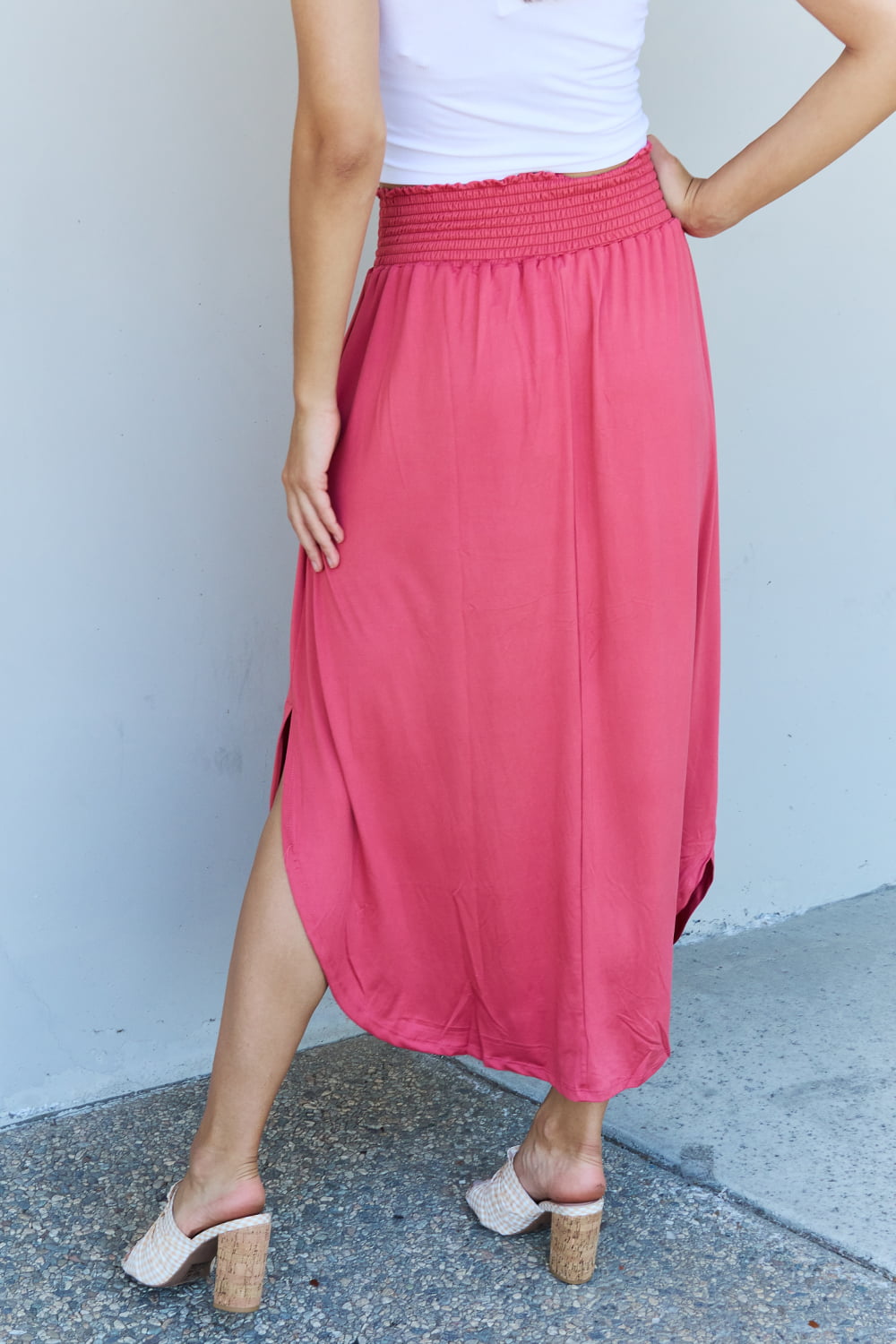 Doublju Comfort Princess High Waist Scoop Hem Maxi Skirt in Hot Pink-Trendsi-[option4]-[option5]-[option6]-[option7]-[option8]-Shop-Boutique-Clothing-for-Women-Online
