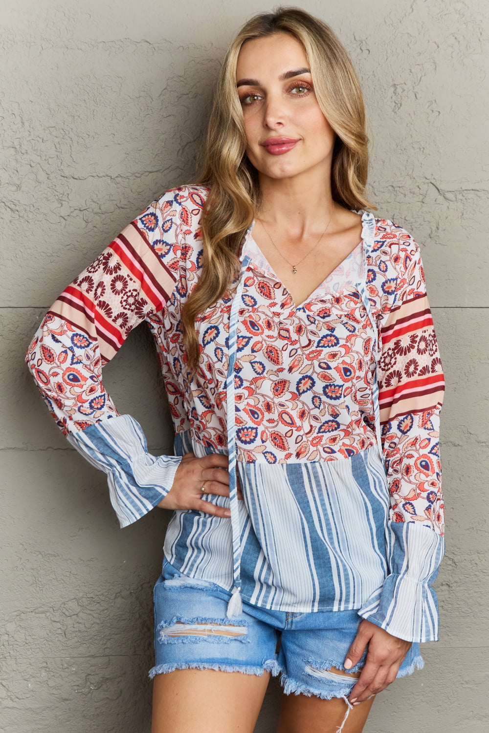 Floral Striped Flounce Sleeve Blouse-Trendsi-Floral-S-[option4]-[option5]-[option6]-[option7]-[option8]-Shop-Boutique-Clothing-for-Women-Online