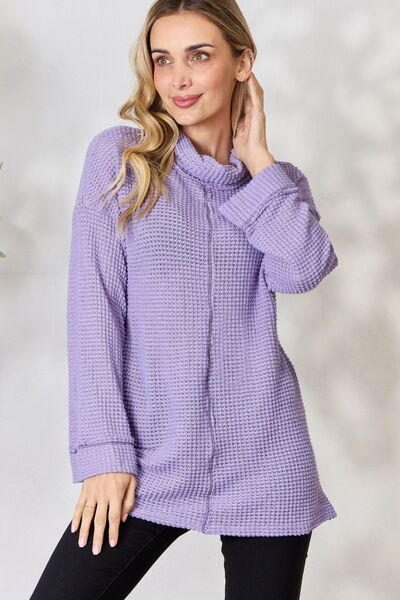 BiBi Exposed Seam Waffle Knit Top-Trendsi-Lavender-S-[option4]-[option5]-[option6]-[option7]-[option8]-Shop-Boutique-Clothing-for-Women-Online