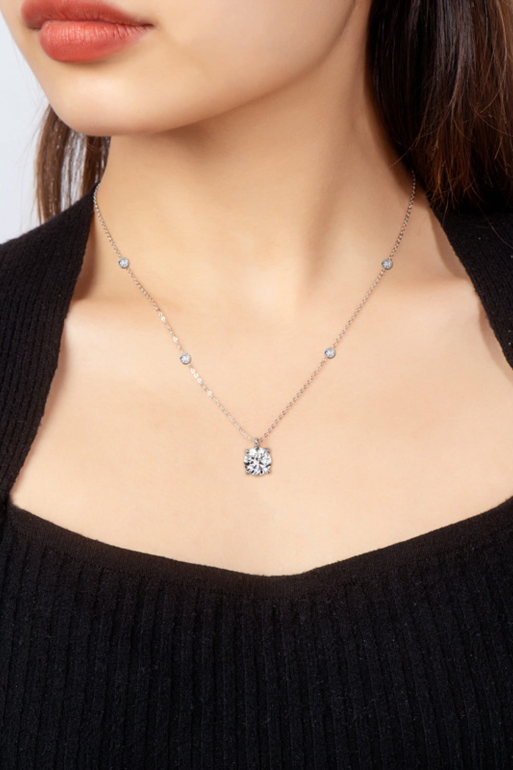 2 Carat Moissanite 4-Prong 925 Sterling Silver Necklace-Trendsi-Silver-One Size-[option4]-[option5]-[option6]-[option7]-[option8]-Shop-Boutique-Clothing-for-Women-Online