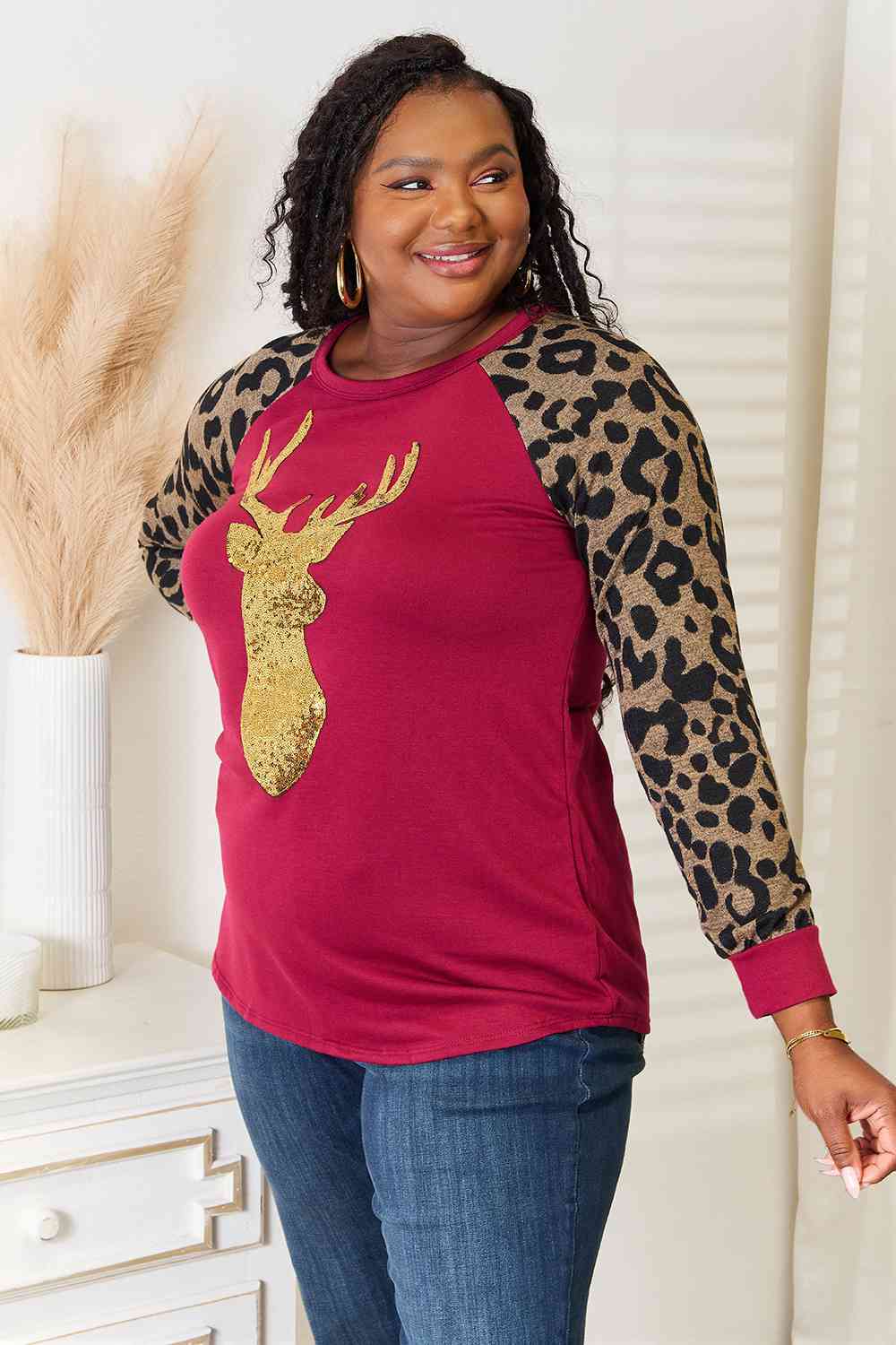 Heimish Animal Print Reindeer Top-Trendsi-[option4]-[option5]-[option6]-[option7]-[option8]-Shop-Boutique-Clothing-for-Women-Online