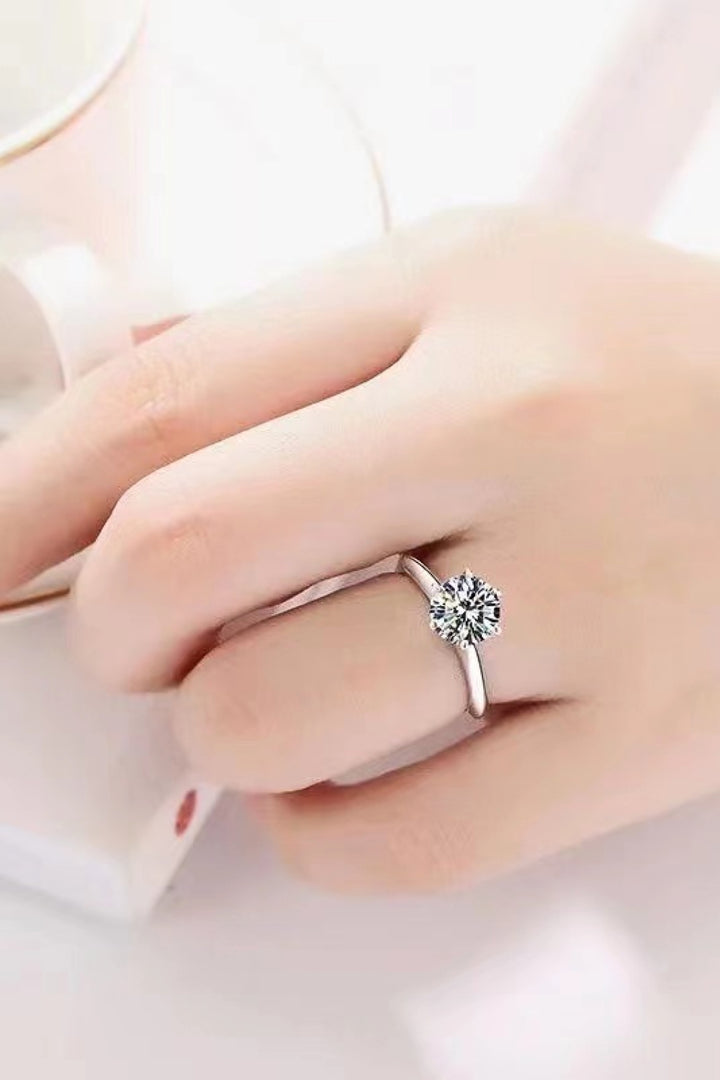 925 Sterling Silver 3 Carat Moissanite 6-Prong Ring-Trendsi-[option4]-[option5]-[option6]-[option7]-[option8]-Shop-Boutique-Clothing-for-Women-Online