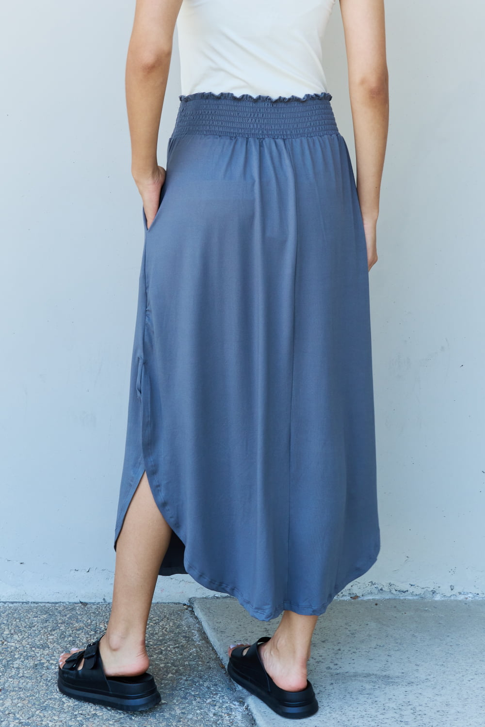 Doublju Comfort Princess High Waist Scoop Hem Maxi Skirt in Dusty Blue-Trendsi-[option4]-[option5]-[option6]-[option7]-[option8]-Shop-Boutique-Clothing-for-Women-Online