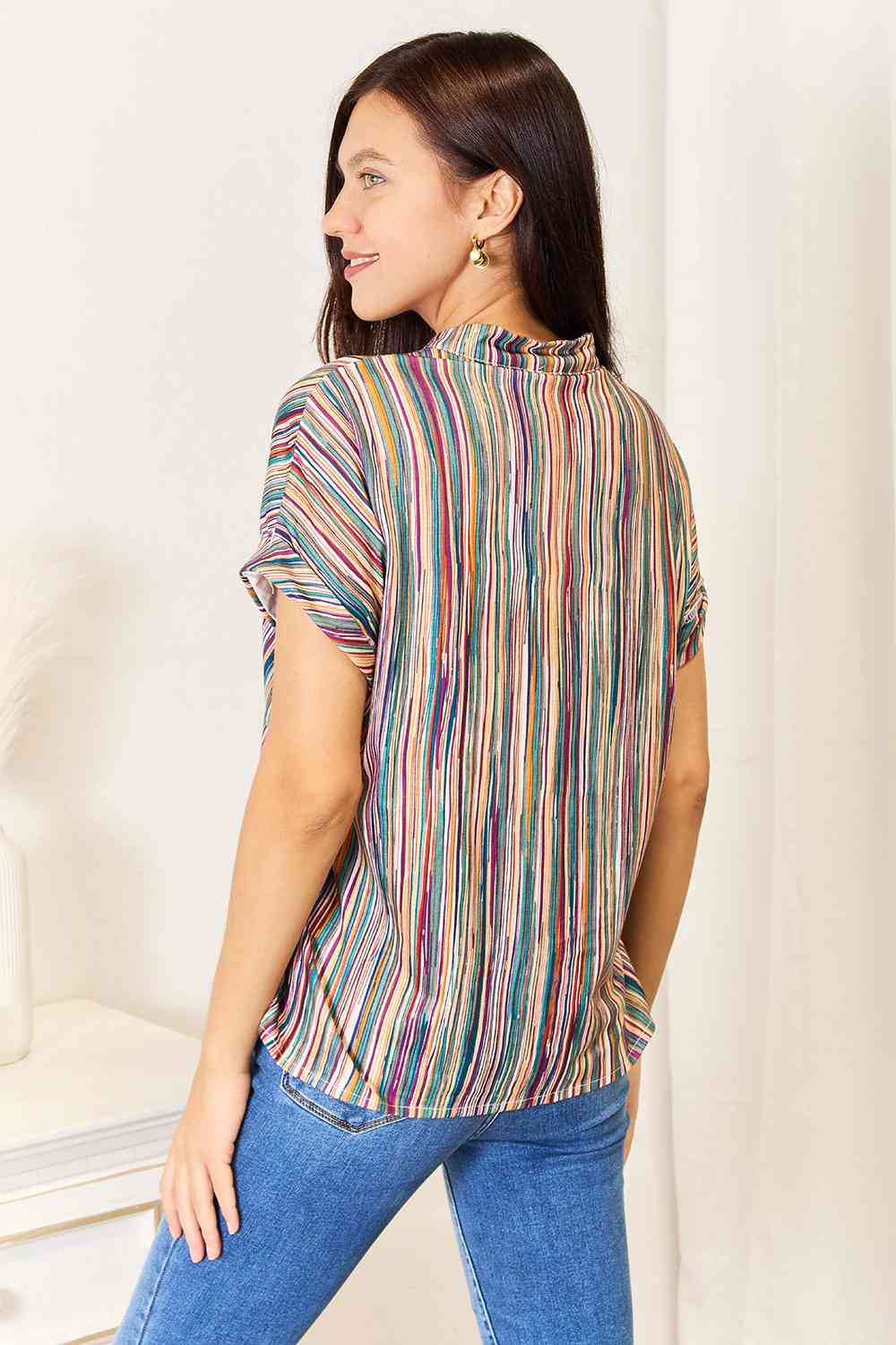 Double Take Multicolored Stripe Notched Neck Top-Trendsi-[option4]-[option5]-[option6]-[option7]-[option8]-Shop-Boutique-Clothing-for-Women-Online