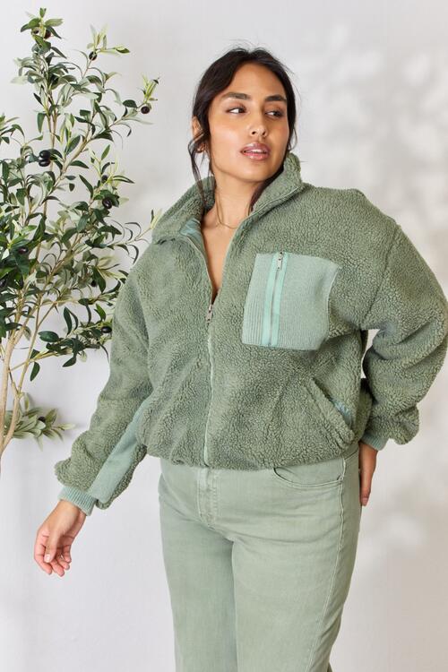 Heimish Zip Up Fleece Collared Neck Jacket-Trendsi-[option4]-[option5]-[option6]-[option7]-[option8]-Shop-Boutique-Clothing-for-Women-Online