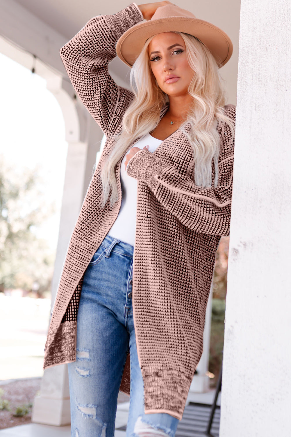 Woven Right Heathered Open Front Longline Cardigan-Trendsi-[option4]-[option5]-[option6]-[option7]-[option8]-Shop-Boutique-Clothing-for-Women-Online